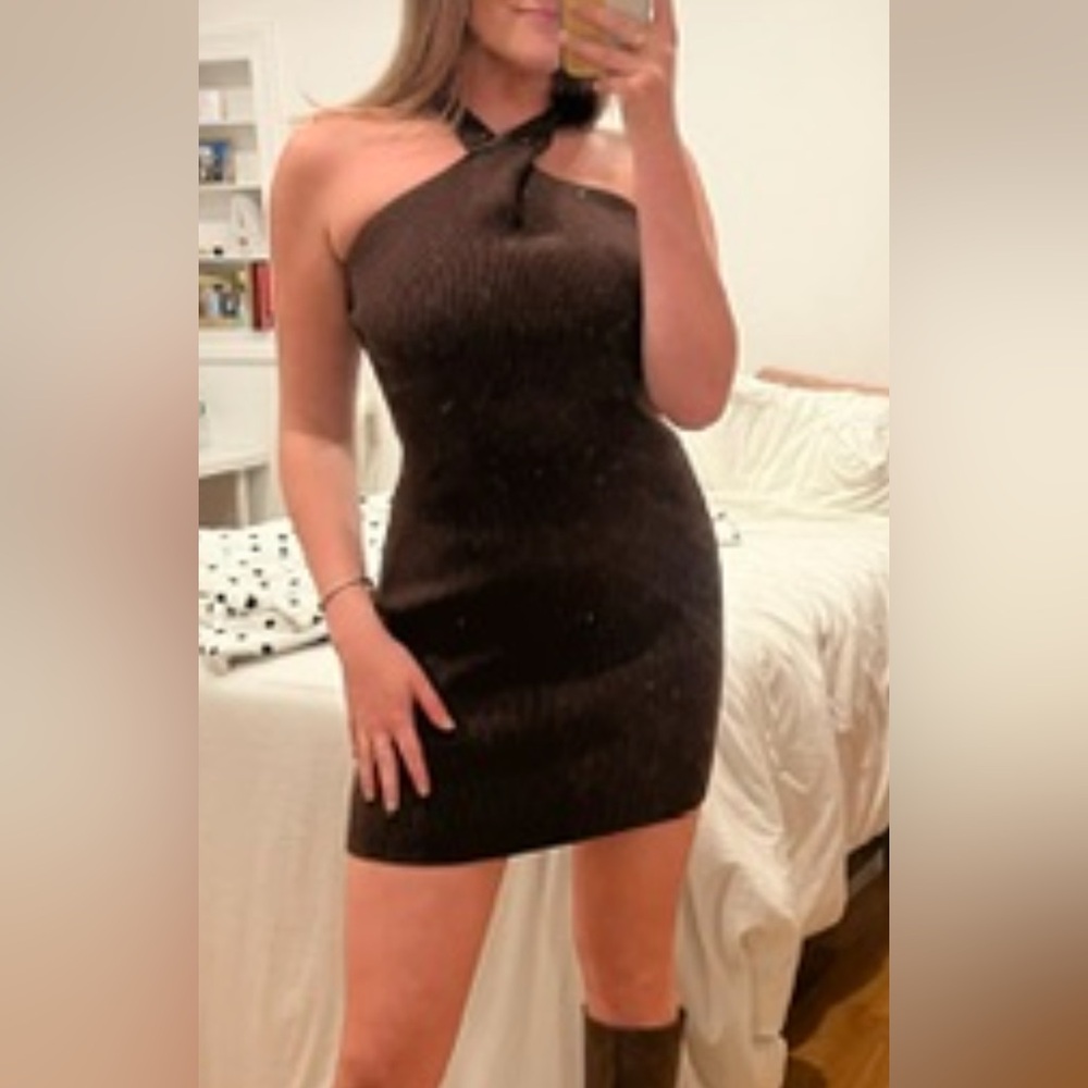 Stylish Brown Halter Mini Dress